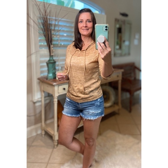 Burnout Drawstring Hoodie Pocket Camel 4220 - Picture 4 of 4